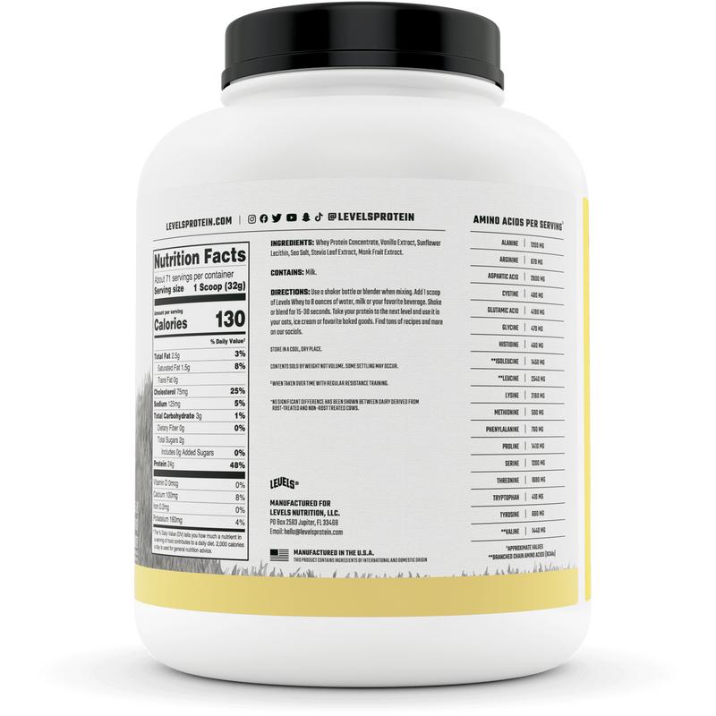 Levels Whey Protein, Grass Fed, No Artificial Ingredients, 24G of Protein
