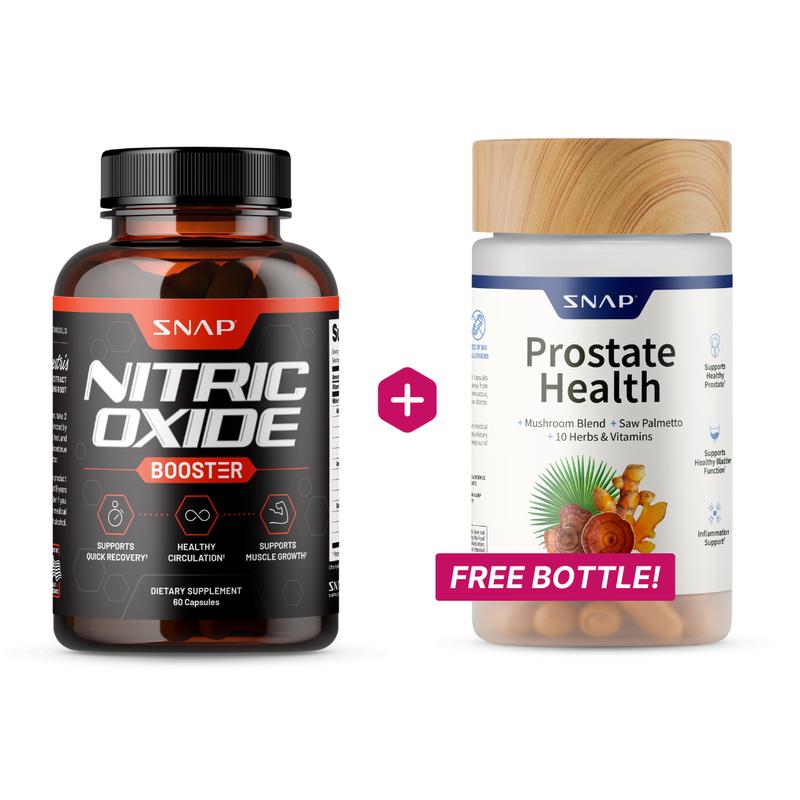 Snap Supplements - Nitric Oxide Booster 60ct + Free Prostate Health Bundle - Natural Supplement Capsules - Support Blood Circulation & Prostate Health