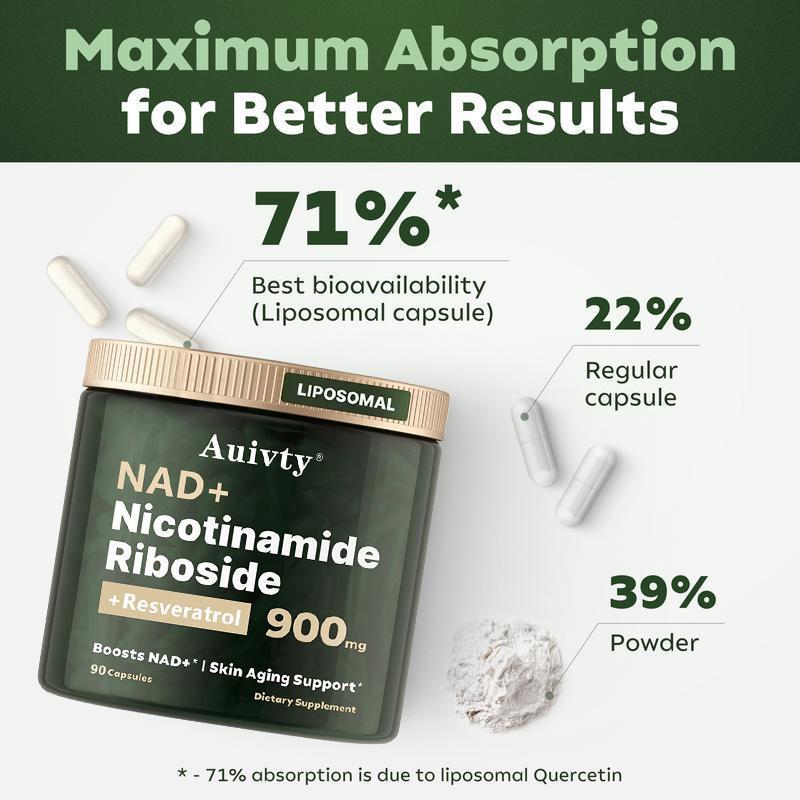 [90% People Choose]  NR900 - NAD+ Supplement for Skin Aging Support, Energy, and Focus - 80 Count - Vitamin & Wellness Supplements Dietary