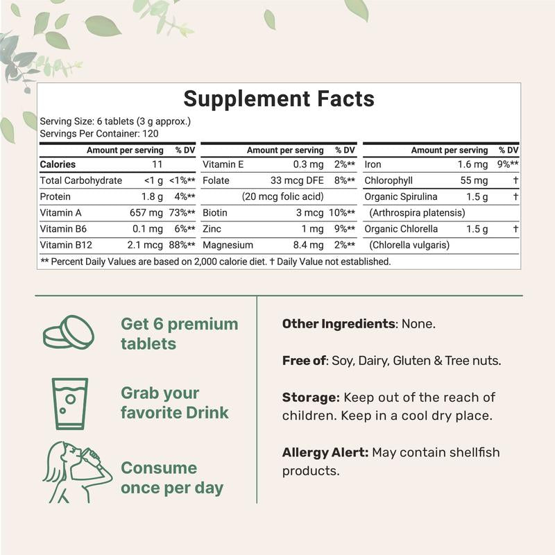 Micro Ingredients Organic Spirulina and Chlorella Tablets