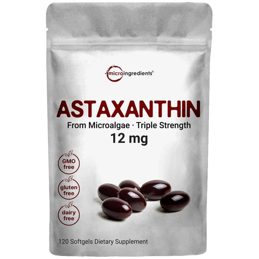 Micro Ingredients Astaxanthin 12mg, 120 softgels, tanning pills, Strength Carotenoids Skin Supplement w. 100% Natural Astaxanthin from MicroAlgae