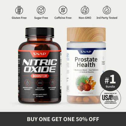 Snap Supplements - Nitric Oxide Booster 60ct + Free Prostate Health Bundle - Natural Supplement Capsules - Support Blood Circulation & Prostate Health