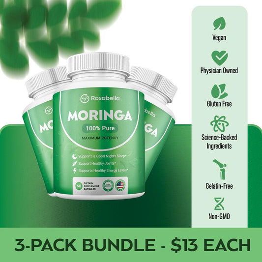 [70%off Hot sale]3 Pack of Rosabella Moringa Capsules (800mg) for Immune Support, Gut Health & Vitamins